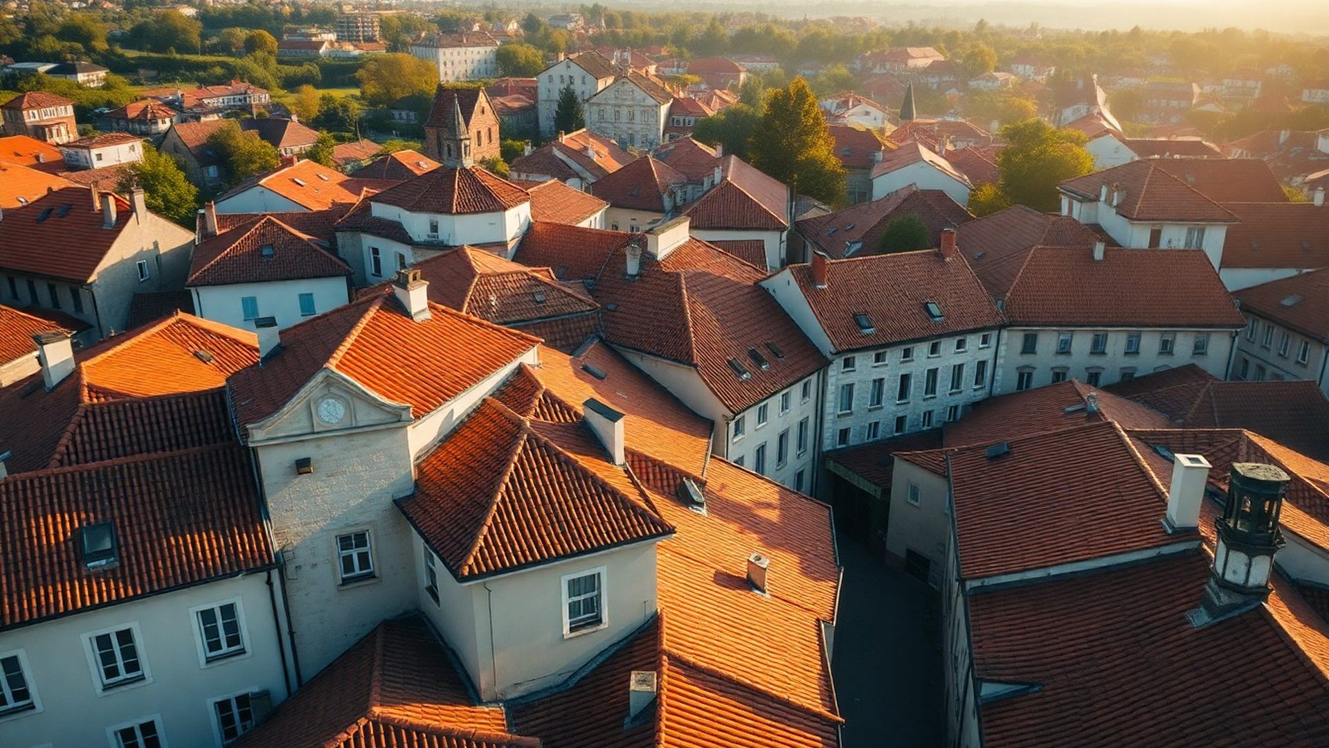 Panoramski pogled na krovove staroga Varaždina u jutarnjem svjetlu
